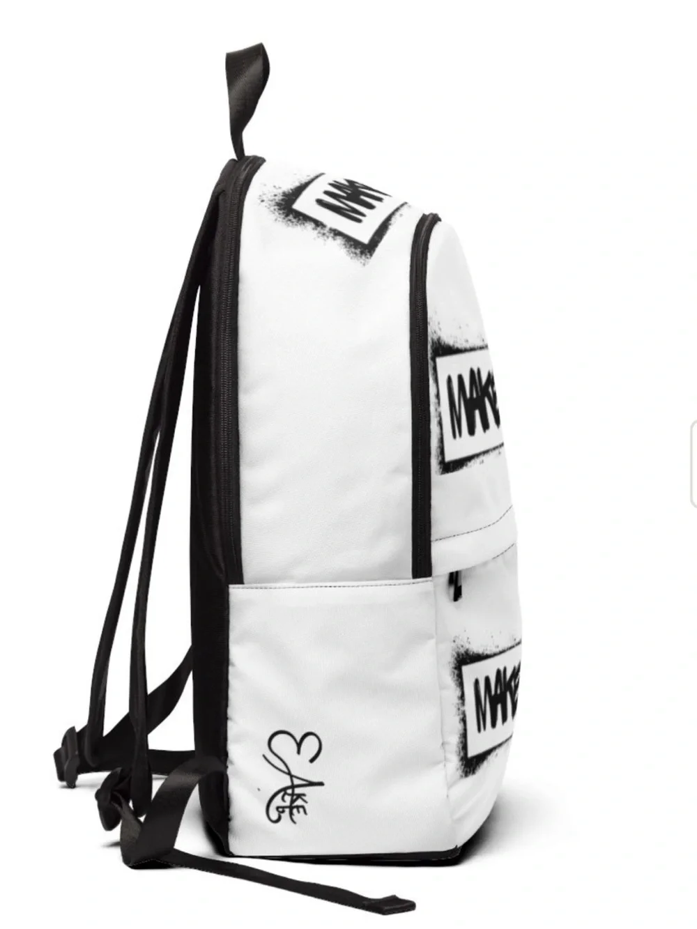 MAKE ART White Backpack with Black Logo - Men's Casual Backpack